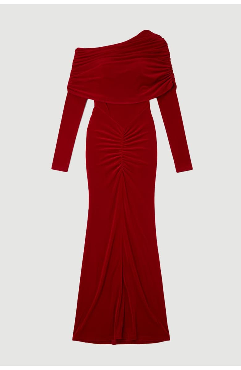 Karen Millen Ruched Off Shoulder Fishtail Maxi Dress, Alternate, color, Red