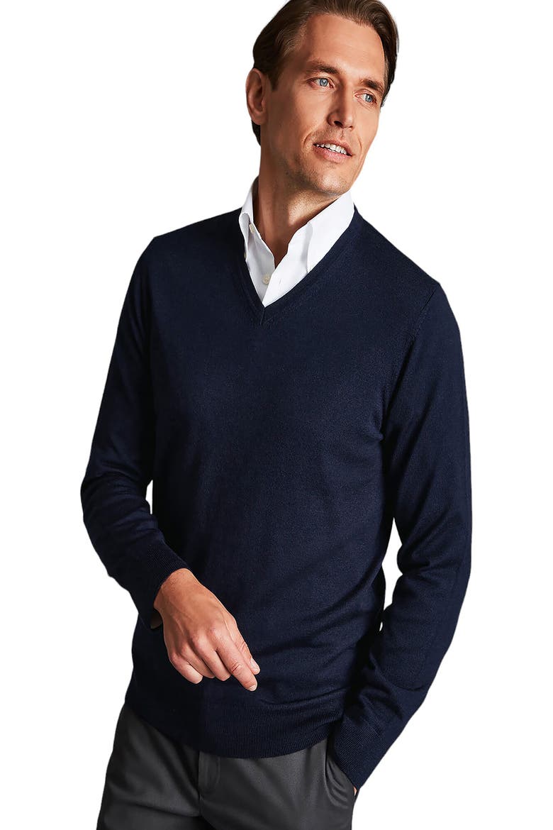 Pure Merino V Neck Sweater, Alternate, color, NAVY