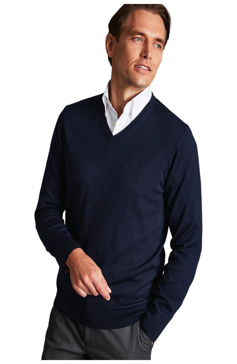 Charles Tyrwhitt Pure Merino V Neck Sweater, Alternate, color, Navy