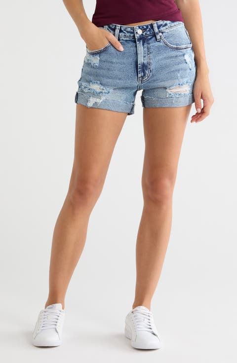 Destructed High Waist Denim Shorts