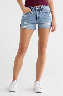 Destructed High Waist Denim Shorts