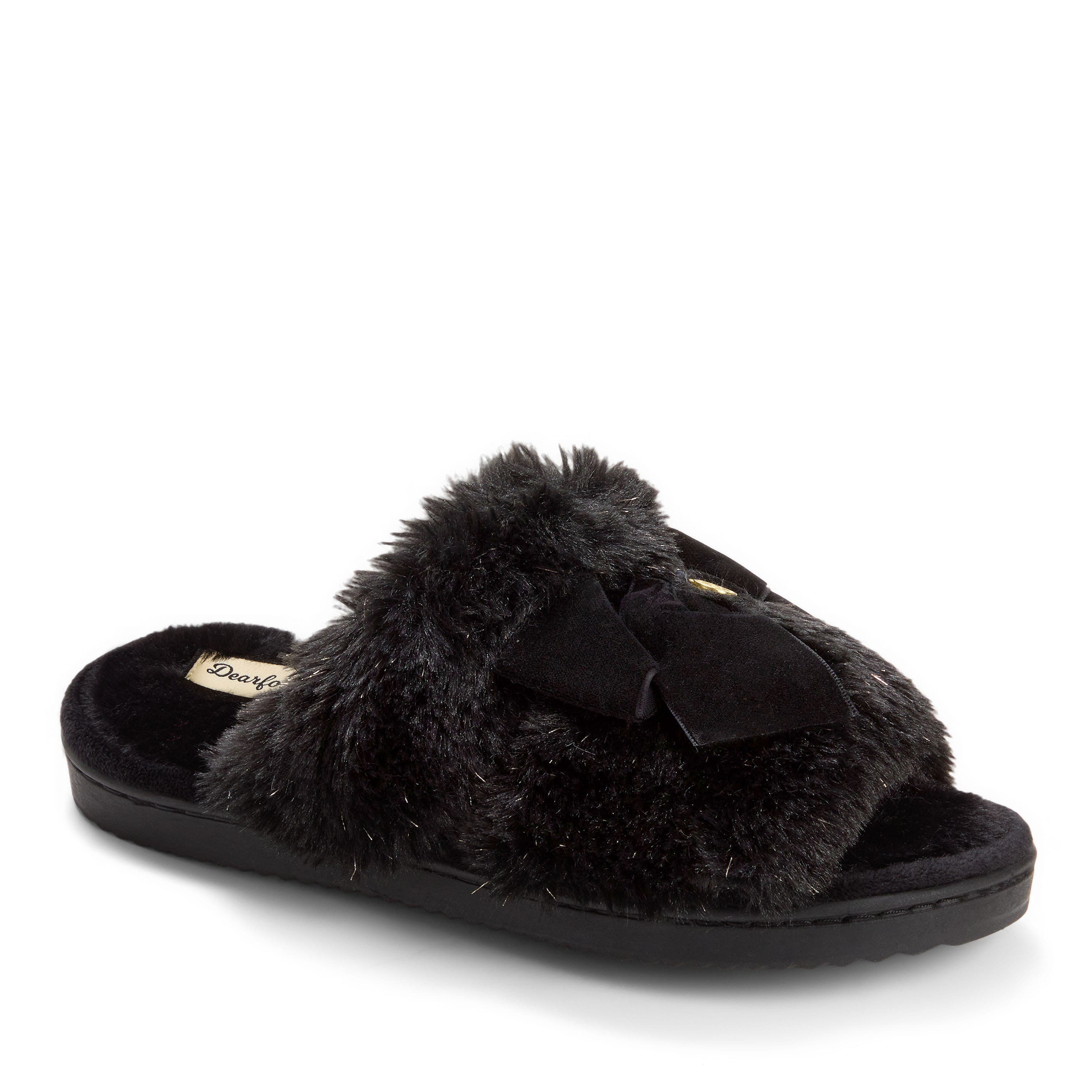 DEARFOAMS Bianca Pile Slide Slipper with Bow, Main, color, Black