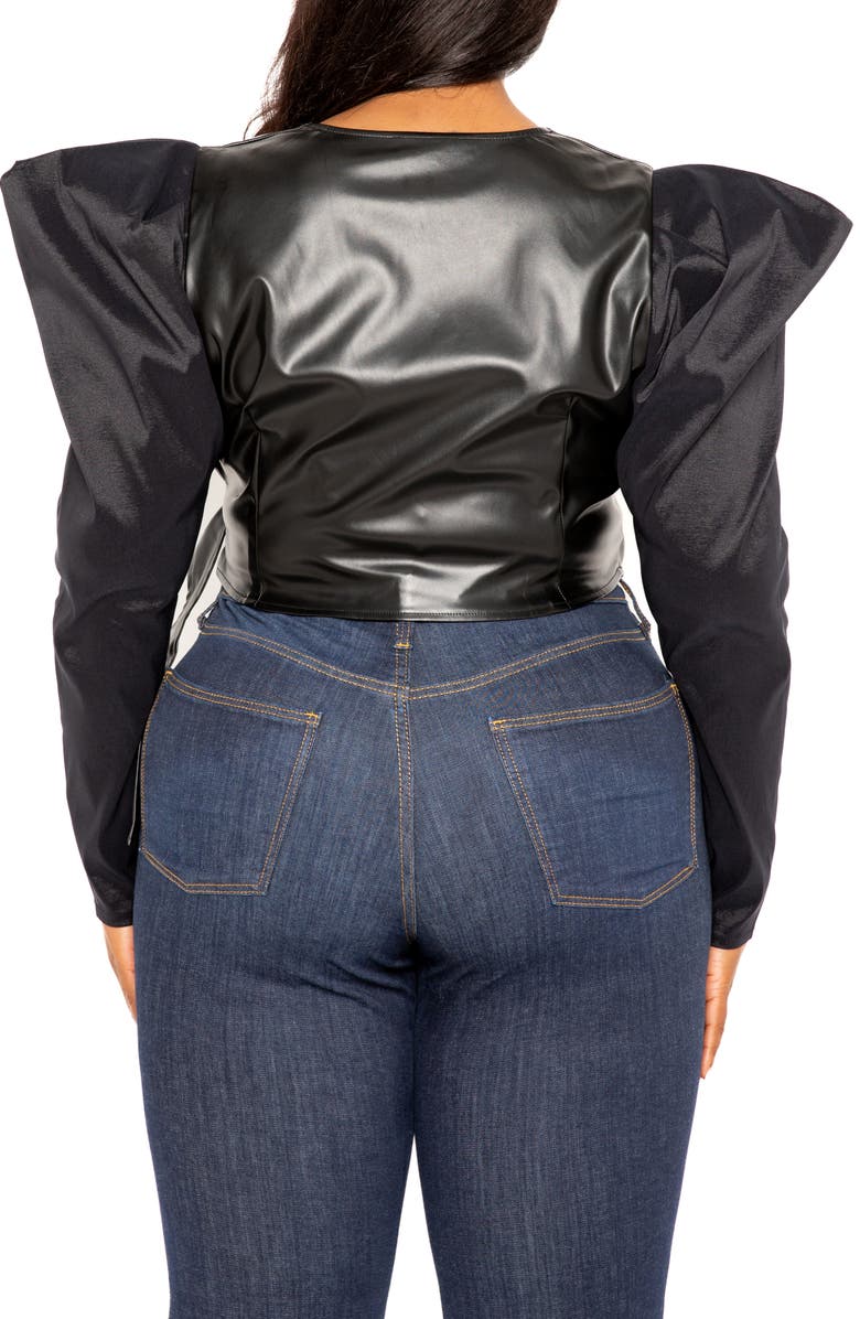 BUXOM COUTURE Exaggerated Shoulder Faux Leather Wrap Top, Alternate, color, 