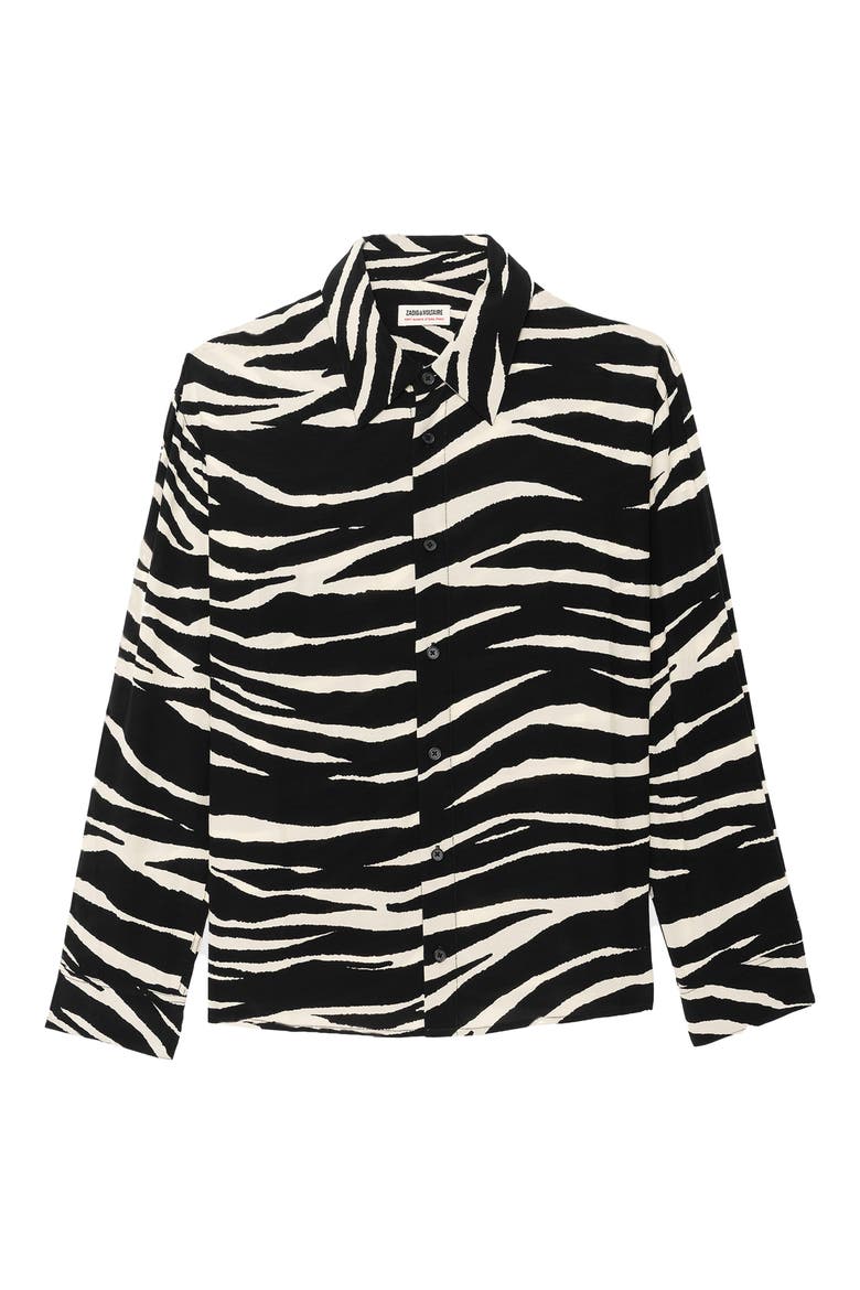 Tyrica Zebra Print Long Sleeve Shirt, Alternate, color, BLACK