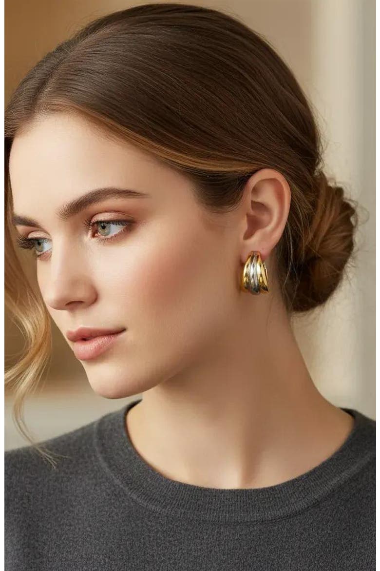 Two Tone Hoop Earrings, Alternate, color, TWO TONE