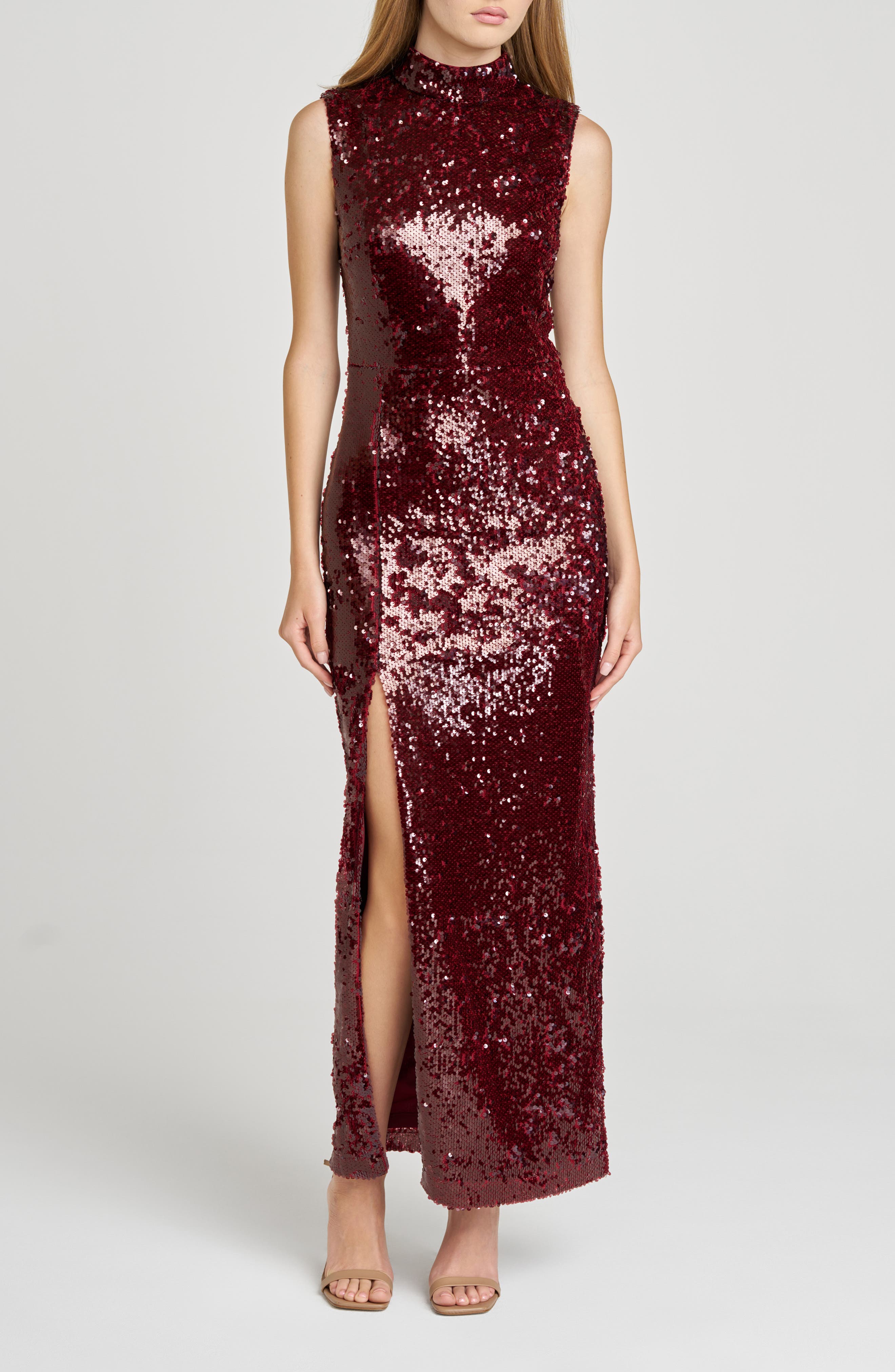 WAYF Ivy Sequin Mock Neck Sleeveless Sheath Cocktail Dress