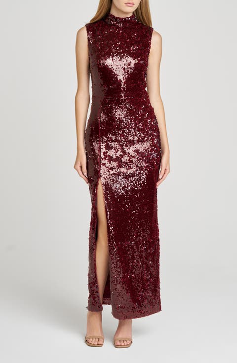 Ivy Sequin Mock Neck Sleeveless Sheath Cocktail Dress