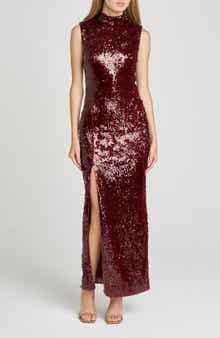 WAYF Ivy Sequin Mock Neck Sleeveless Sheath Cocktail Dress