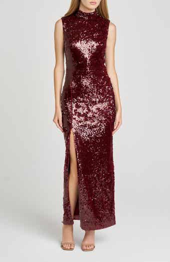 WAYF Ivy Sequin Mock Neck Sleeveless Sheath Cocktail Dress
