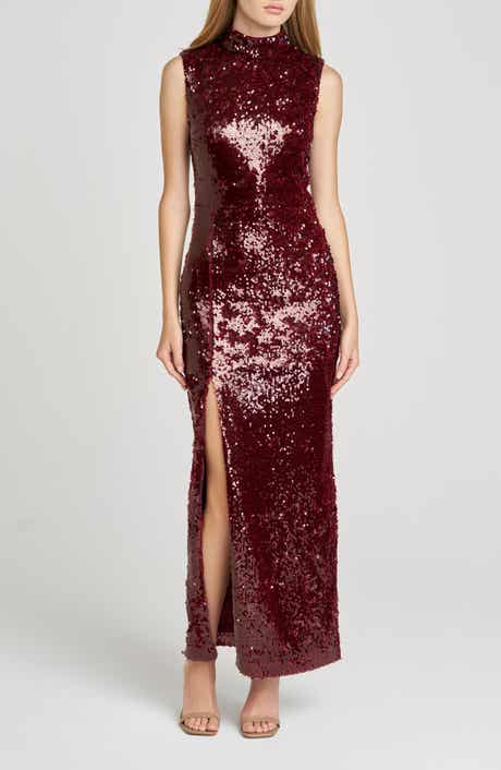 WAYF Ivy Sequin Mock Neck Sleeveless Sheath Cocktail Dress