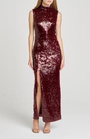 WAYF Ivy Sequin Mock Neck Sleeveless Sheath Cocktail Dress