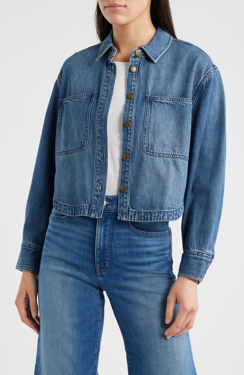 Madewell Denim Crop Shirt, Main, color, Maspeth Wash