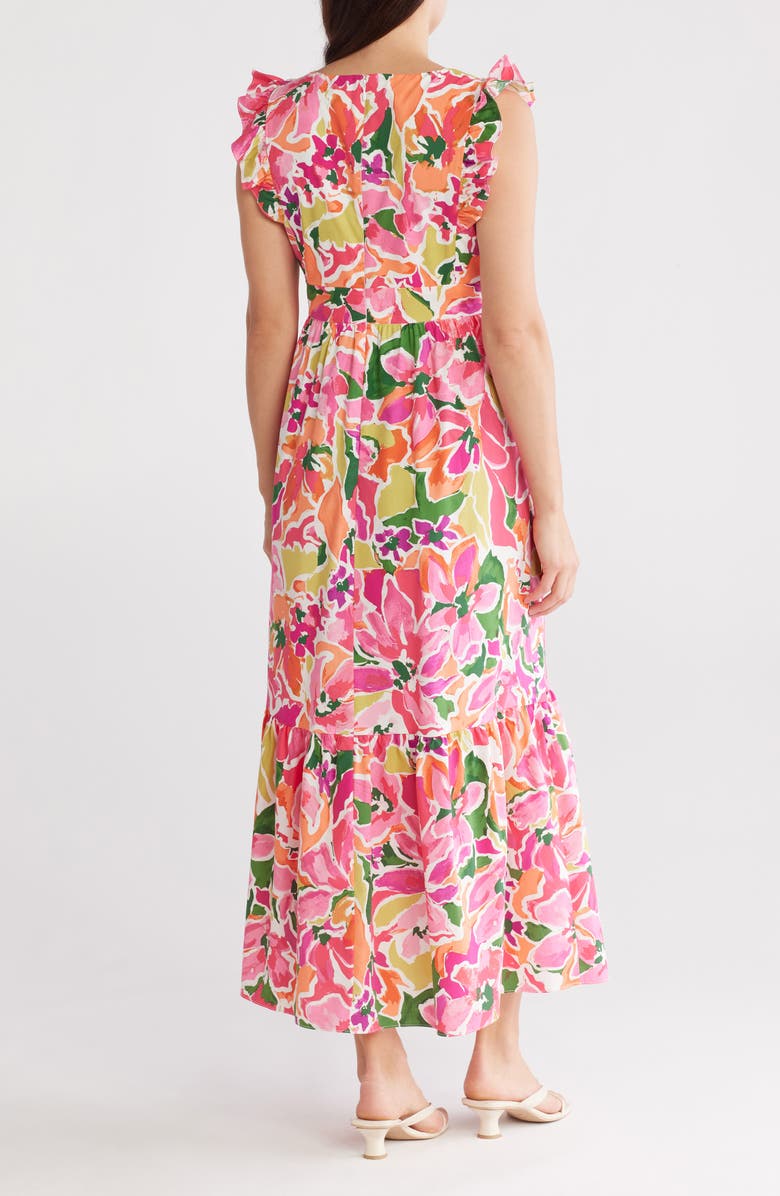 Maggy London Stretch Cotton Fit & Flare Maxi Dress, Alternate, color, Soft White/ Pink