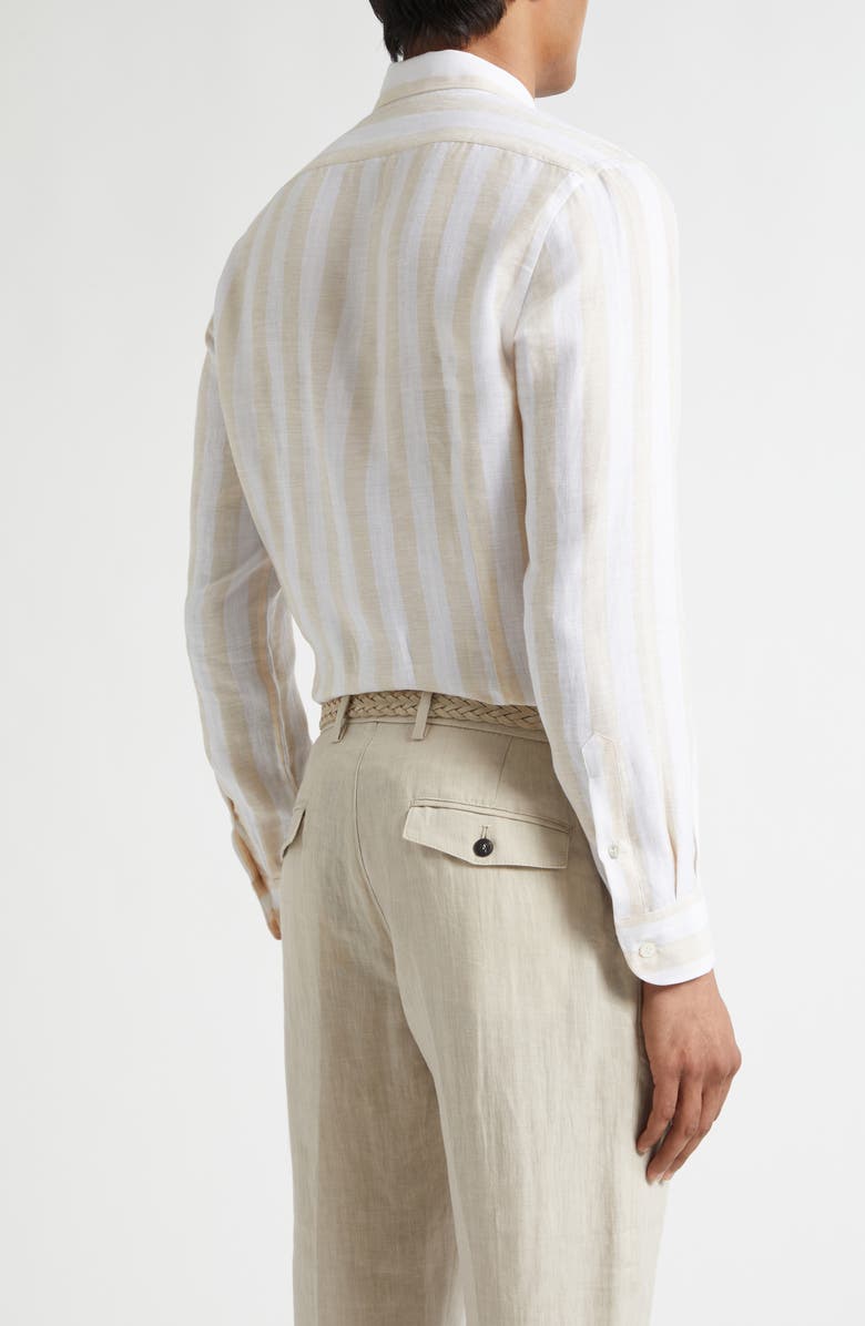 Eleventy Stripe Linen Button-Up Shirt, Alternate, color, 102 Coriander