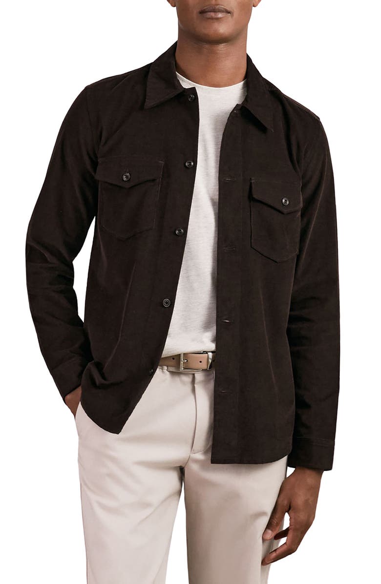 Reiss Kai Cotton Shirt Jacket, Main, color, Brown