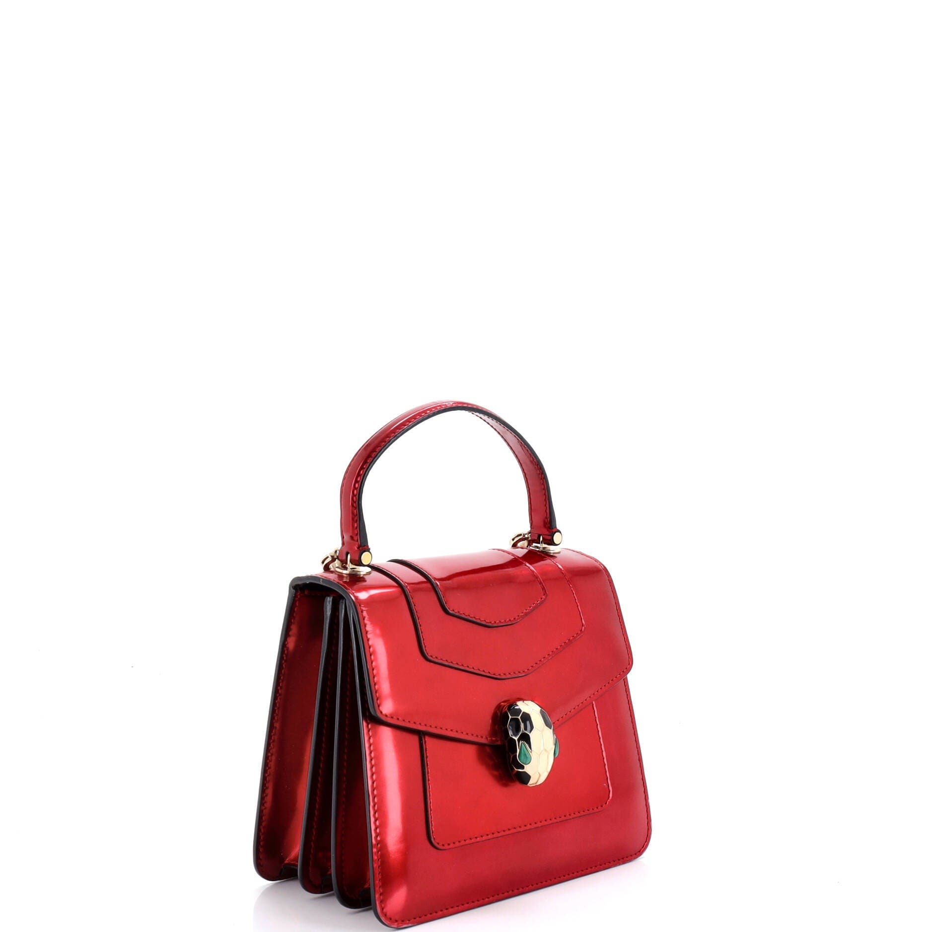 Serpenti Top Handle Bag Patent Small, Alternate, color, Red
