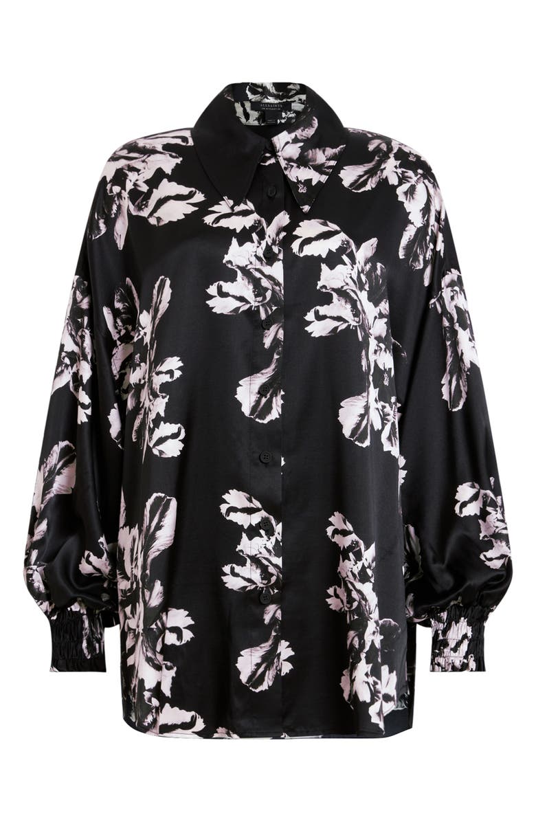 AllSaints Charli Floral Satin Button-Up Shirt, Alternate, color, Monica Black