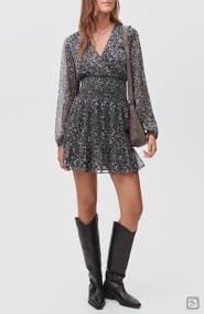 MANGO TEEN Leopard Print Long Sleeve Minidress