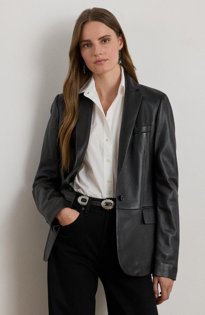 Lauren Ralph Lauren Leather Blazer, Alternate, color, 