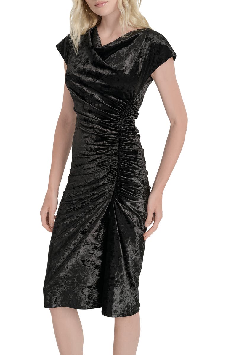 DKNY Panne Velvet Midi Dress, Alternate, color, Black