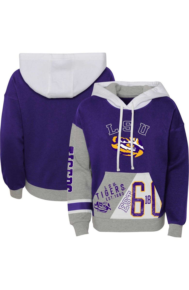 Outerstuff Girls Youth Purple LSU Tigers True Fan Soft Fleece Pullover Hoodie, Main, color,