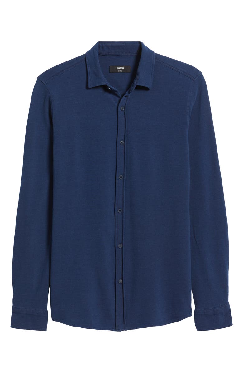 Mavi Jeans Cotton Knit Button-Up Shirt, Alternate, color, Indigo