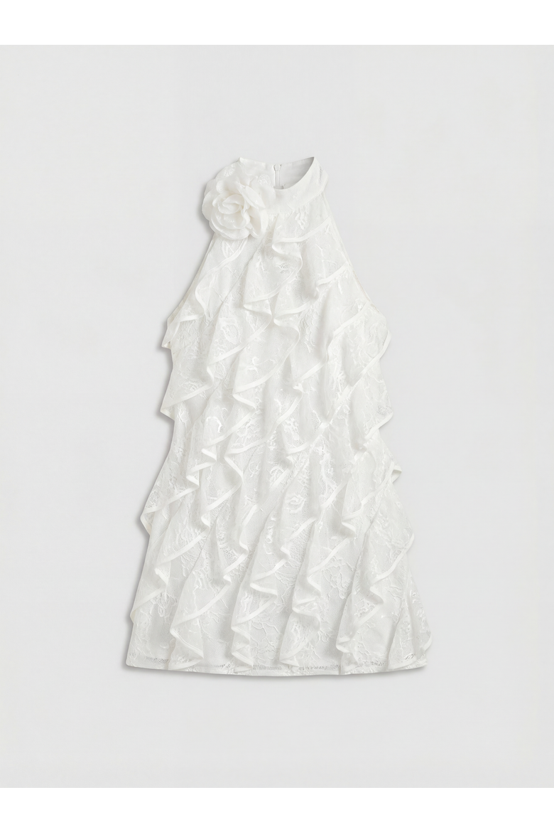 Lace Frill Mini Bridal Dress, Alternate, color, Ivory