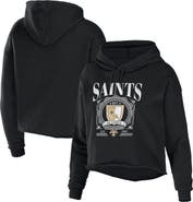 WEAR by Erin Andrews Women's WEAR by Erin Andrews Black New Orleans Saints Cropped Sponge Fleece Pullover Hoodie