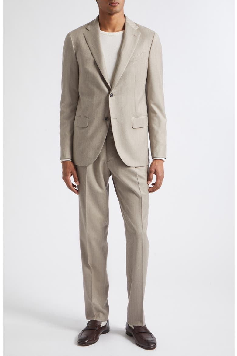 Herringbone Stretch Virgin Wool Suit, Alternate, color, BEIGE