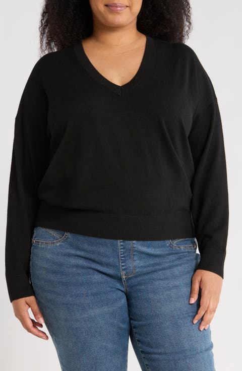V-Neck Pullover Sweater (Plus)