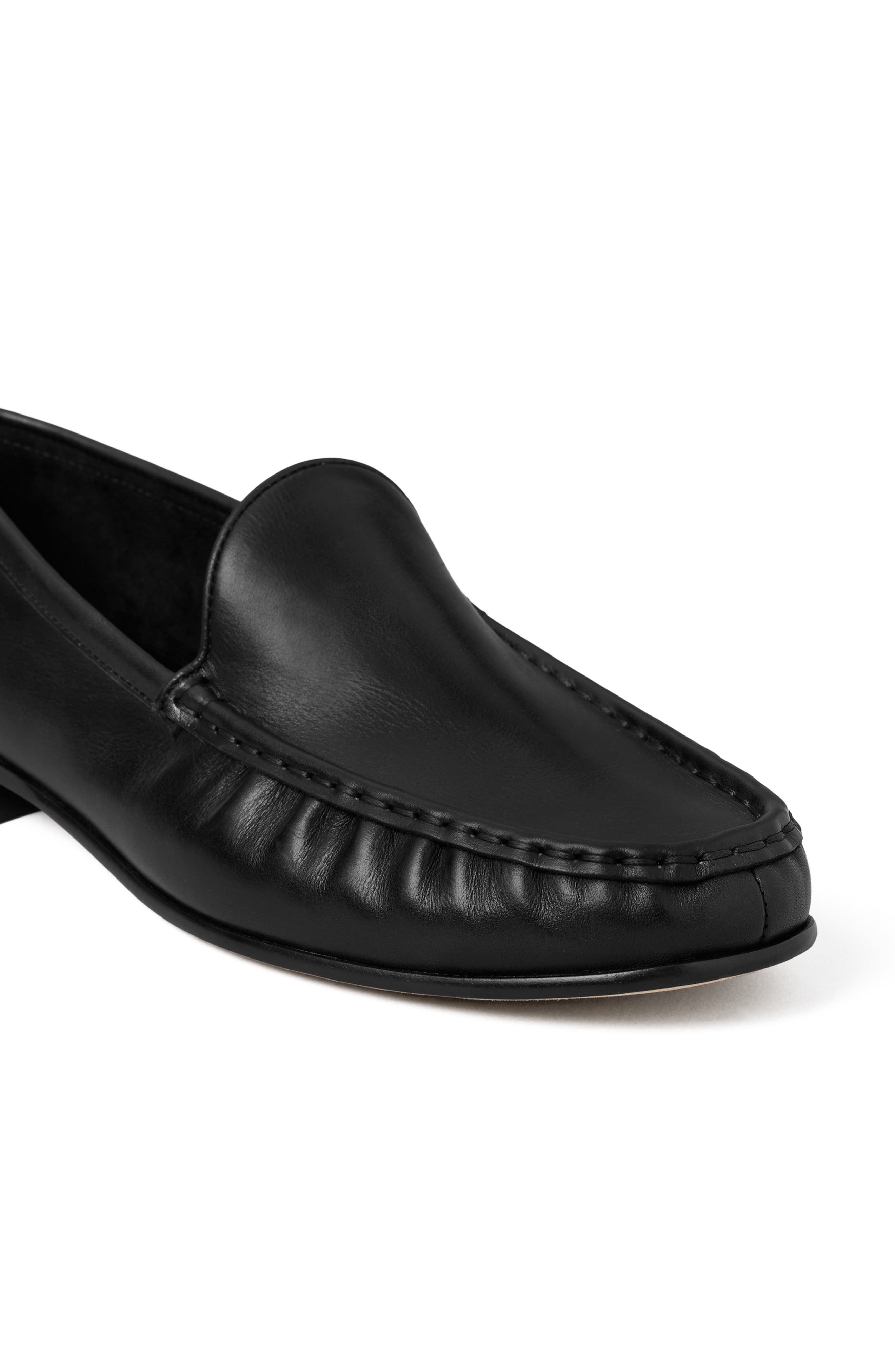 Classic Ruched Leather Loafer, Alternate, color, PERFECT BLACK