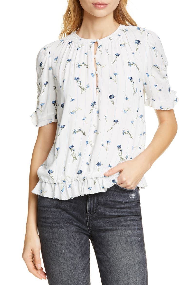Vonny Floral Ruched Sleeve Blouse, Main, color, PORCELAIN
