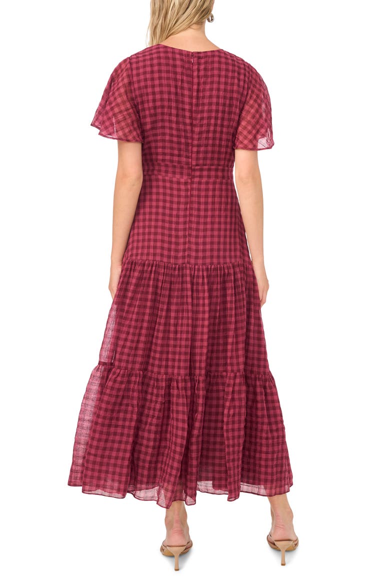 Fit & Flare Gingham Maxi Dress, Alternate, color, CRISP MERLOT