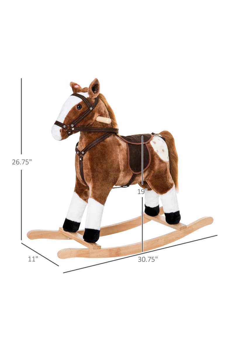 Qaba Kids Plush Toy Rocking Horse with Realistic Sounds, Alternate, color, Brown