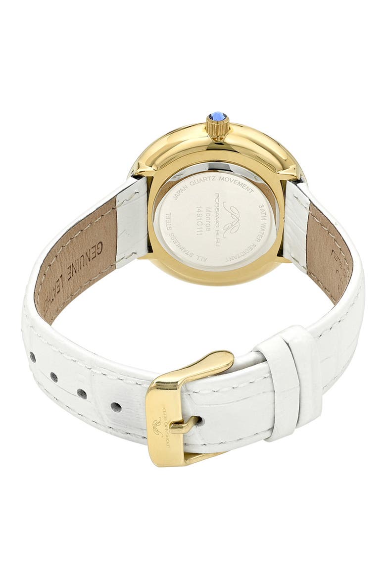 Monroe Leather Strap Watch, Alternate, color, WHITE GOLD TONE
