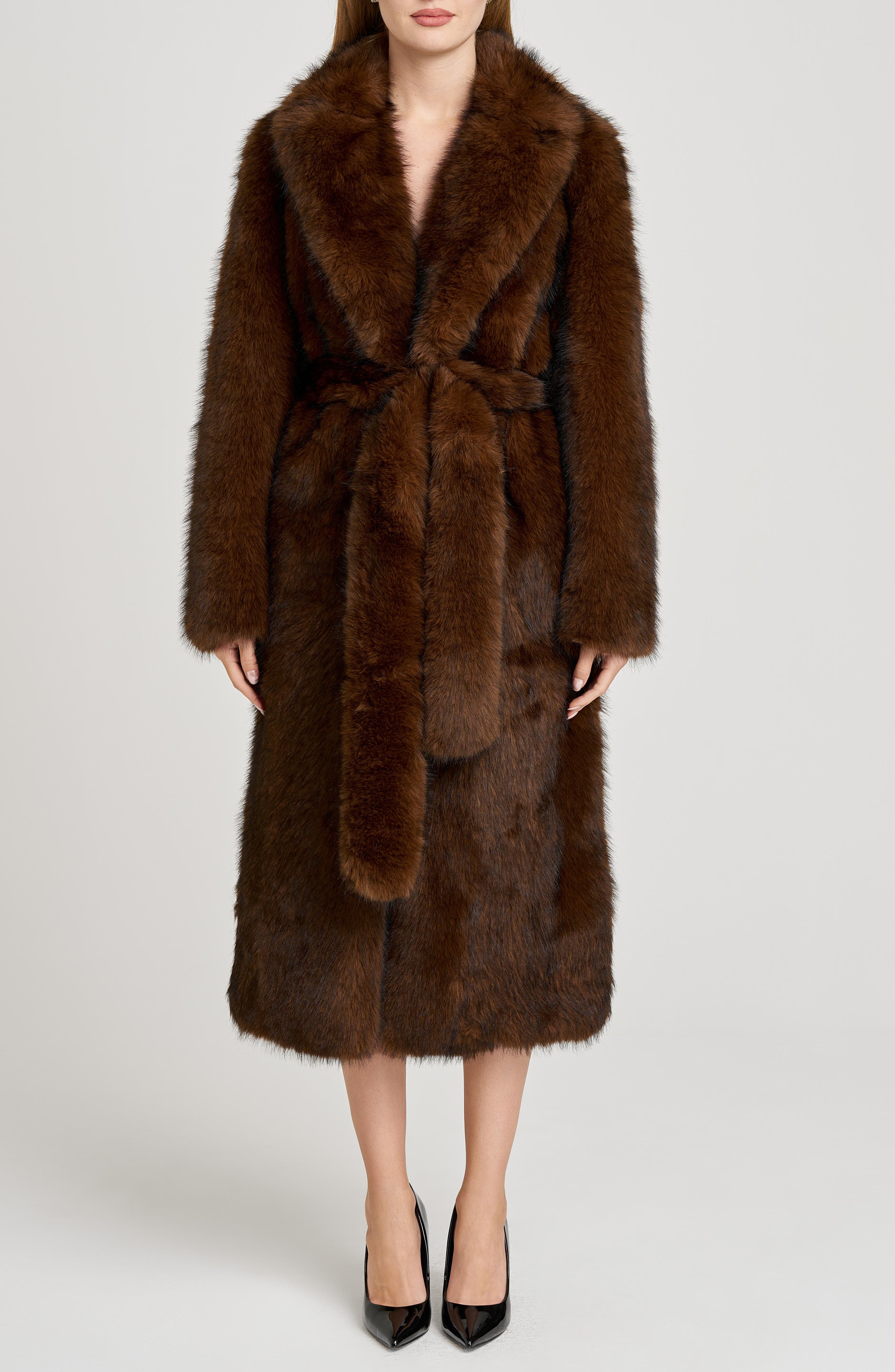 WAYF x Sara Walker Diana Faux Fur Wrap Coat