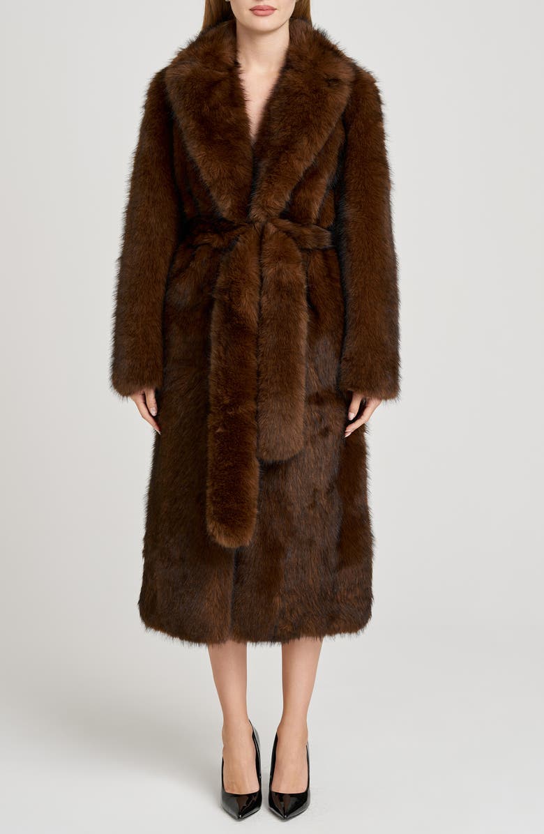 WAYF x Sara Walker Diana Faux Fur Wrap Coat, Main, color, 