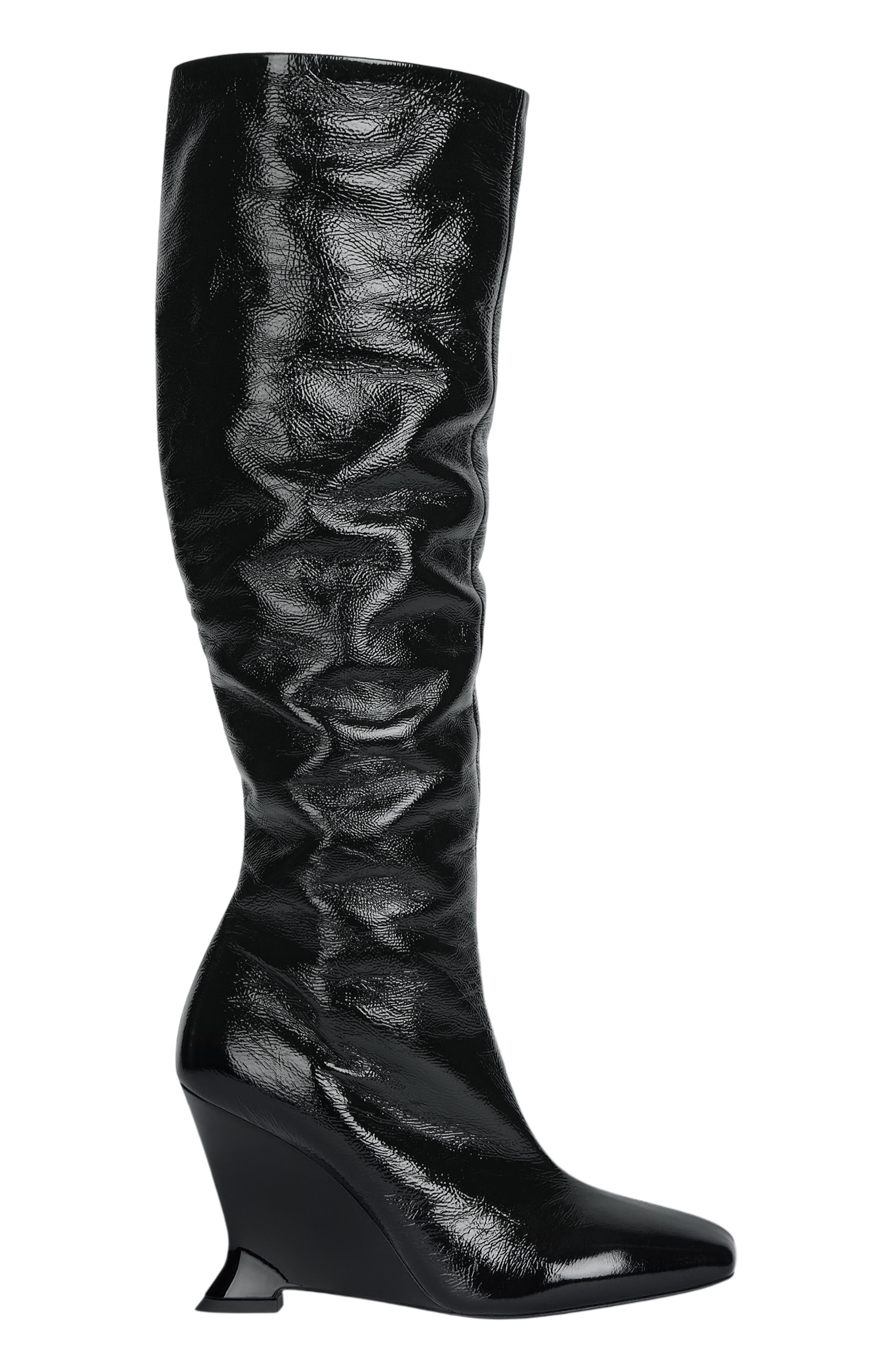 Wedge Boots in Crinkled Patent Leather, Alternate, color, black