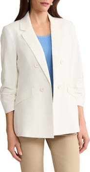 Jones New York Scrunch Sleeve Faux Double Breasted Linen Jacket
