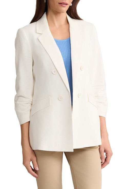 Jones New York Scrunch Sleeve Faux Double Breasted Linen Jacket (Regular & Petite)
