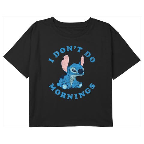 Girl's Lilo & Stitch I Don't Do Mornings Stitch Distressed  Graphic T-Shirt