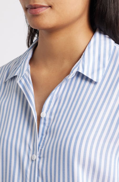 Beachlunchlounge Kenzie Stripe Short Sleeve Button-up Shirt In Blue