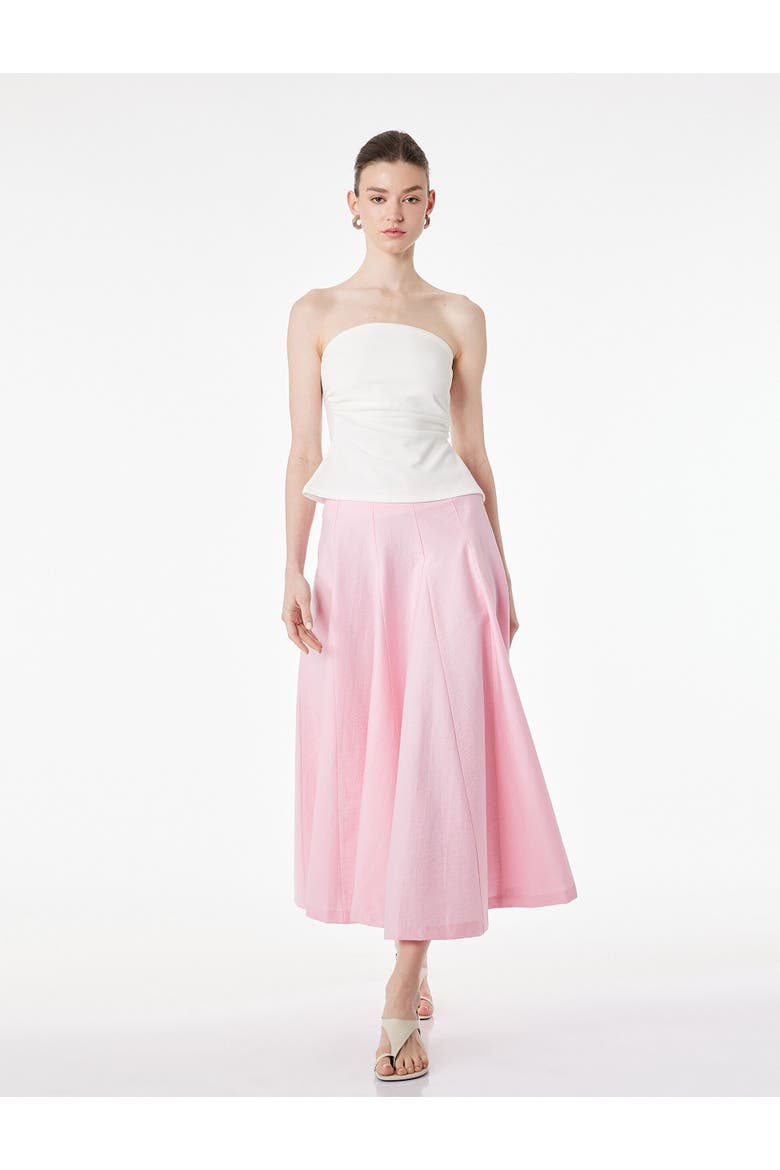 A-Line Pleated Cotton Midi Skirt, Alternate, color, PINK