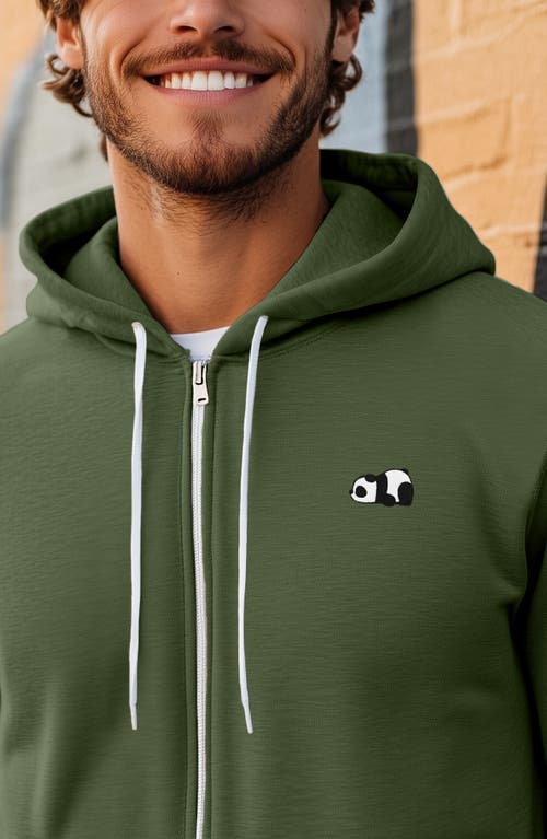 Dalix Panda Zip Hoodie In Military Green