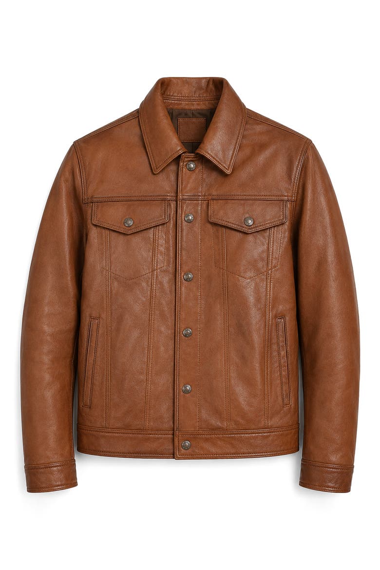 Vintage Leather Trucker Jacket, Alternate, color, BROWN