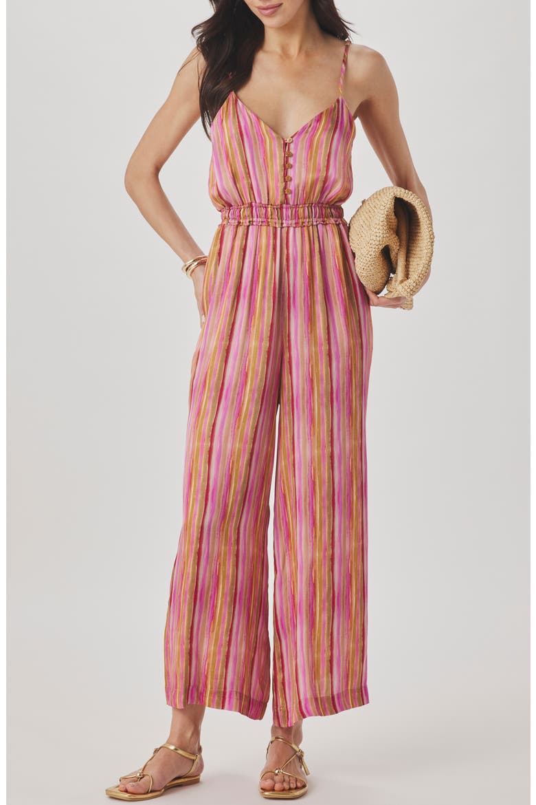 Kelsea Stripe Crop Wide Leg Jumpsuit, Main, color, FUCHSIA PINK/ MULTI