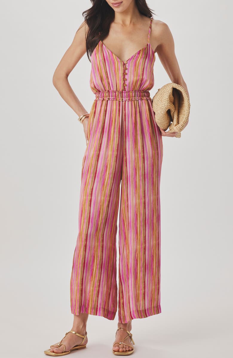 Splendid Kelsea Stripe Crop Wide Leg Jumpsuit, Main, color, Fuchsia Pink/ Multi