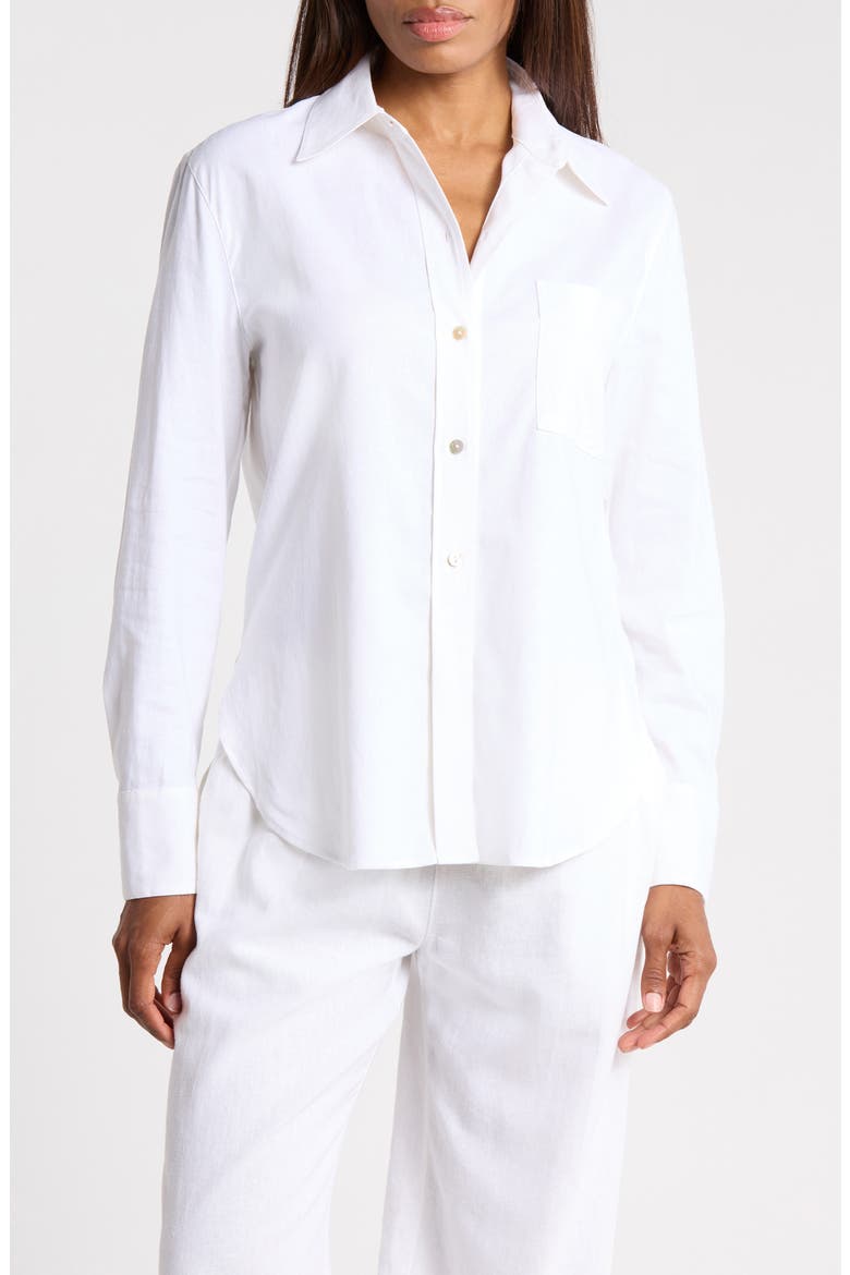 Long Sleeve Linen Blend Button-Up Shirt, Main, color, OFF WHITE