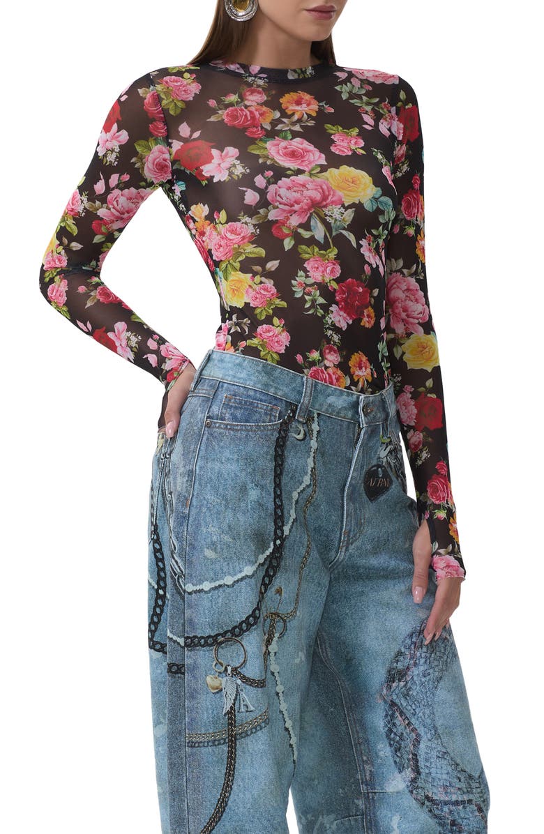 AFRM Kaylee Floral Mesh Top, Main, color, Spring Rose
