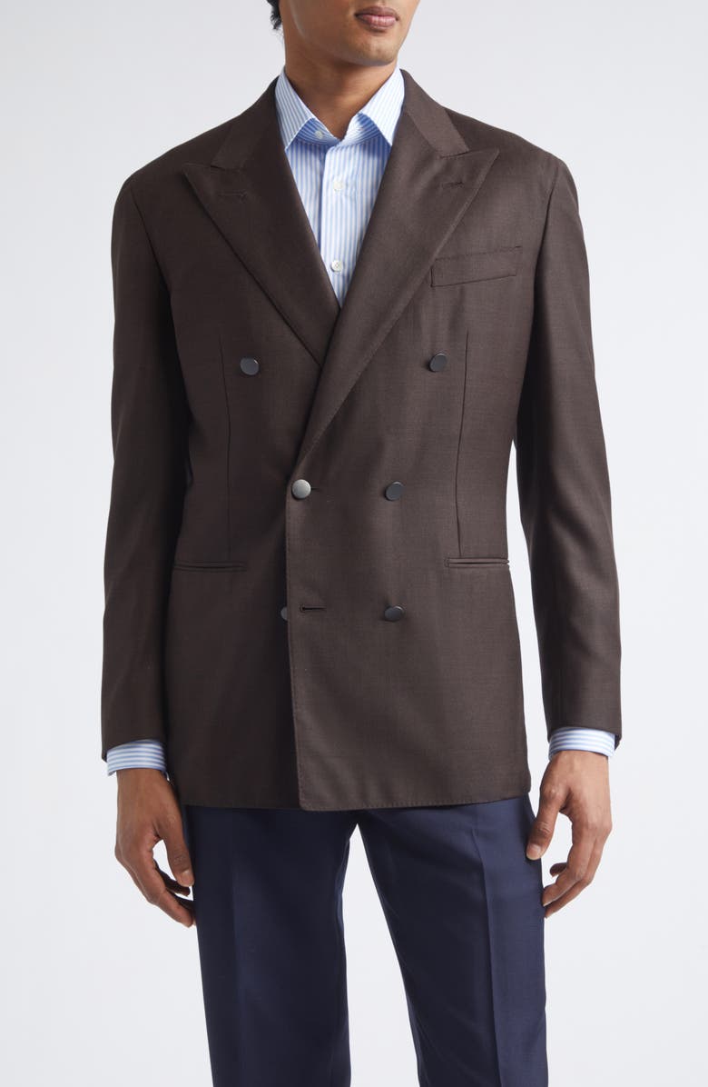 Thom Sweeney Double Breasted Wool Blazer, Main, color, Dark Brown